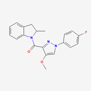molecular formula C20H18FN3O2 B2501668 (1-(4-fluorophenyl)-4-methoxy-1H-pyrazol-3-yl)(2-methylindolin-1-yl)methanone CAS No. 1020454-94-7