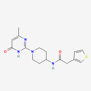 molecular formula C16H20N4O2S B2501673 N-(1-(4-methyl-6-oxo-1,6-dihydropyrimidin-2-yl)piperidin-4-yl)-2-(thiophen-3-yl)acetamide CAS No. 1904203-96-8