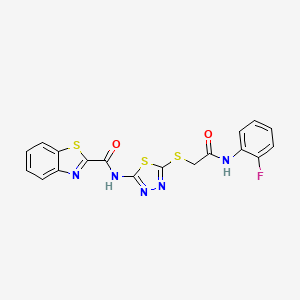 molecular formula C18H12FN5O2S3 B2501674 N-(5-((2-((2-fluorophenyl)amino)-2-oxoethyl)thio)-1,3,4-thiadiazol-2-yl)benzo[d]thiazole-2-carboxamide CAS No. 1226432-65-0