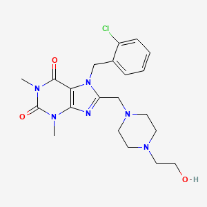 molecular formula C21H27ClN6O3 B2501675 7-(2-chlorobenzyl)-8-((4-(2-hydroxyethyl)piperazin-1-yl)methyl)-1,3-dimethyl-1H-purine-2,6(3H,7H)-dione CAS No. 851938-94-8