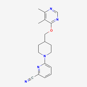 molecular formula C18H21N5O B2501699 6-(4-(((5,6-二甲基嘧啶-4-基)氧基)甲基)哌啶-1-基)吡啶甲腈 CAS No. 2309214-67-1
