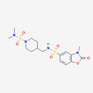 molecular formula C16H24N4O6S2 B2501706 N-{[1-(二甲基氨磺酰)哌啶-4-基]甲基}-3-甲基-2-氧代-2,3-二氢-1,3-苯并恶唑-5-磺酰胺 CAS No. 2097919-77-0