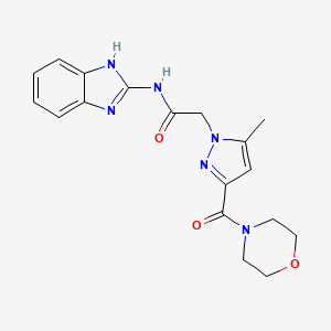 molecular formula C18H20N6O3 B2501709 N-(1H-benzo[d]imidazol-2-yl)-2-(5-methyl-3-(morpholine-4-carbonyl)-1H-pyrazol-1-yl)acetamide CAS No. 1170417-32-9
