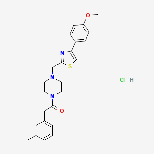 molecular formula C24H28ClN3O2S B2501711 1-(4-((4-(4-Methoxyphenyl)thiazol-2-yl)methyl)piperazin-1-yl)-2-(m-tolyl)ethanone hydrochloride CAS No. 1216707-40-2