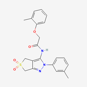 molecular formula C21H21N3O4S B2501727 2-(2-甲基苯氧基)-N-[2-(3-甲基苯基)-5,5-二氧代-4,6-二氢噻吩并[3,4-c]吡唑-3-基]乙酰胺 CAS No. 893944-14-4