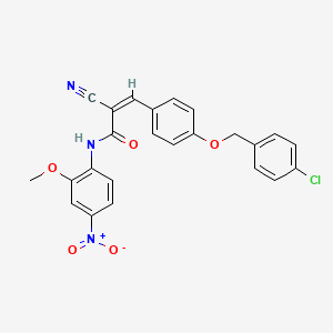 B2501730 (Z)-3-[4-[(4-Chlorophenyl)methoxy]phenyl]-2-cyano-N-(2-methoxy-4-nitrophenyl)prop-2-enamide CAS No. 380565-93-5