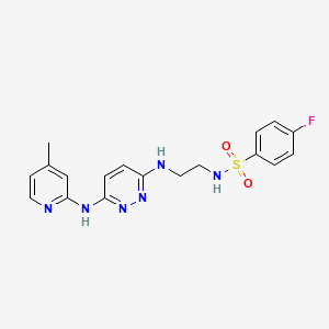 molecular formula C18H19FN6O2S B2501740 4-fluoro-N-(2-((6-((4-methylpyridin-2-yl)amino)pyridazin-3-yl)amino)ethyl)benzenesulfonamide CAS No. 1021072-47-8