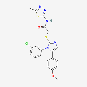 molecular formula C21H18ClN5O2S2 B2501743 2-((1-(3-氯苯基)-5-(4-甲氧基苯基)-1H-咪唑-2-基)硫代)-N-(5-甲基-1,3,4-噻二唑-2-基)乙酰胺 CAS No. 1207036-60-9