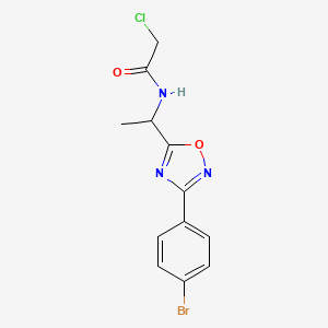 molecular formula C12H11BrClN3O2 B2501747 N-[1-[3-(4-Bromophenyl)-1,2,4-oxadiazol-5-yl]ethyl]-2-chloroacetamide CAS No. 2411277-15-9
