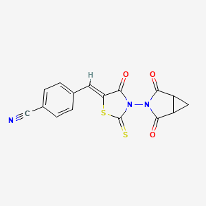 molecular formula C16H9N3O3S2 B2501748 4-{[3-(2,4-Dioxo-3-azabicyclo[3.1.0]hex-3-yl)-4-oxo-2-thioxo-1,3-thiazolan-5-yliden]methyl}benzenecarbonitrile CAS No. 866156-28-7