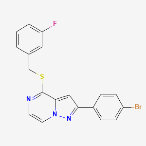molecular formula C19H13BrFN3S B2501750 2-(4-Bromophenyl)-4-[(3-fluorobenzyl)thio]pyrazolo[1,5-a]pyrazine CAS No. 1207012-90-5