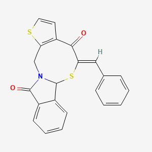 molecular formula C22H15NO2S2 B2501751 (9Z)-9-(phenylmethylidene)-4,10-dithia-1-azatetracyclo[9.7.0.0^{3,7}.0^{12,17}]octadeca-3(7),5,12(17),13,15-pentaene-8,18-dione CAS No. 866008-34-6