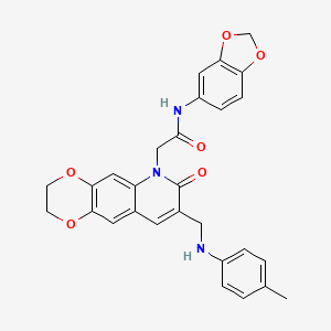 molecular formula C28H25N3O6 B2501753 N-(benzo[d][1,3]dioxol-5-yl)-2-(7-oxo-8-((p-tolylamino)methyl)-2,3-dihydro-[1,4]dioxino[2,3-g]quinolin-6(7H)-yl)acetamide CAS No. 932308-15-1
