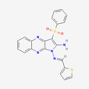 molecular formula C21H15N5O2S2 B2501776 (E)-3-(phenylsulfonyl)-N1-(thiophen-2-ylmethylene)-1H-pyrrolo[2,3-b]quinoxaline-1,2-diamine CAS No. 840482-08-8