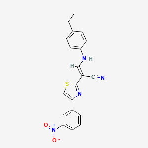 molecular formula C20H16N4O2S B2501779 (E)-3-((4-ethylphenyl)amino)-2-(4-(3-nitrophenyl)thiazol-2-yl)acrylonitrile CAS No. 476676-97-8