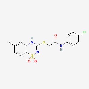 molecular formula C16H14ClN3O3S2 B2501782 N-(4-chlorophenyl)-2-((6-methyl-1,1-dioxido-4H-benzo[e][1,2,4]thiadiazin-3-yl)thio)acetamide CAS No. 899976-50-2