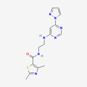 molecular formula C15H17N7OS B2501789 N-(2-((6-(1H-pyrazol-1-yl)pyrimidin-4-yl)amino)ethyl)-2,4-dimethylthiazole-5-carboxamide CAS No. 1206990-23-9