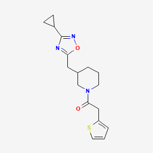 molecular formula C17H21N3O2S B2501810 1-(3-((3-Cyclopropyl-1,2,4-oxadiazol-5-yl)methyl)piperidin-1-yl)-2-(thiophen-2-yl)ethanone CAS No. 1705742-22-8