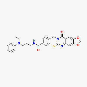 N-{3-[ethyl(phenyl)amino]propyl}-4-({8-oxo-6-sulfanylidene-2H,5H,6H,7H,8H-[1,3]dioxolo[4,5-g]quinazolin-7-yl}methyl)benzamide