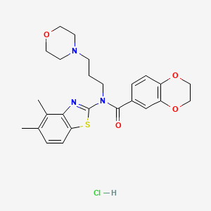 molecular formula C25H30ClN3O4S B2501817 N-(4,5-dimethylbenzo[d]thiazol-2-yl)-N-(3-morpholinopropyl)-2,3-dihydrobenzo[b][1,4]dioxine-6-carboxamide hydrochloride CAS No. 1217179-63-9