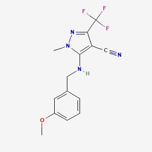molecular formula C14H13F3N4O B2501818 5-[(3-Methoxyphenyl)methylamino]-1-methyl-3-(trifluoromethyl)pyrazole-4-carbonitrile CAS No. 318517-84-9