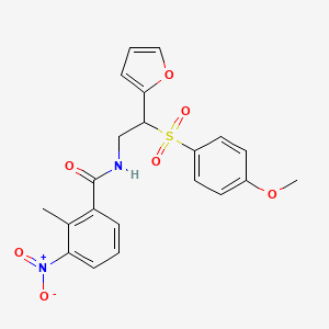 molecular formula C21H20N2O7S B2501841 N-(2-(furan-2-yl)-2-((4-methoxyphenyl)sulfonyl)ethyl)-2-methyl-3-nitrobenzamide CAS No. 941944-92-9