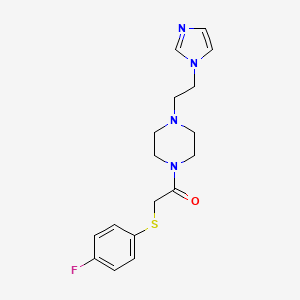 molecular formula C17H21FN4OS B2501842 1-(4-(2-(1H-imidazol-1-yl)ethyl)piperazin-1-yl)-2-((4-fluorophenyl)thio)ethanone CAS No. 1396793-71-7