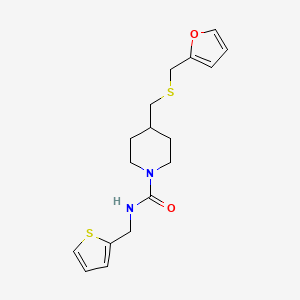 molecular formula C17H22N2O2S2 B2501847 4-(((furan-2-ylmethyl)thio)methyl)-N-(thiophen-2-ylmethyl)piperidine-1-carboxamide CAS No. 1396746-37-4