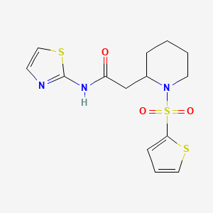 molecular formula C14H17N3O3S3 B2501849 N-(thiazol-2-yl)-2-(1-(thiophen-2-ylsulfonyl)piperidin-2-yl)acetamide CAS No. 1105236-97-2