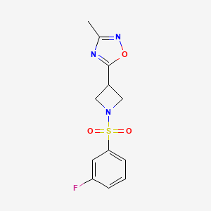 molecular formula C12H12FN3O3S B2501871 5-(1-((3-Fluorophenyl)sulfonyl)azetidin-3-yl)-3-methyl-1,2,4-oxadiazole CAS No. 1323705-89-0