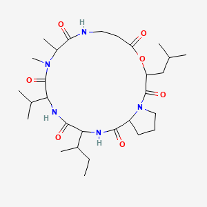molecular formula C29H49N5O7 B2501872 16-Butan-2-yl-10,11-dimethyl-3-(2-methylpropyl)-13-propan-2-yl-4-oxa-1,8,11,14,17-pentazabicyclo[17.3.0]docosane-2,5,9,12,15,18-hexone CAS No. 27482-48-0