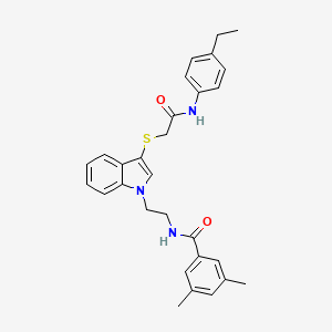 molecular formula C29H31N3O2S B2501893 N-(2-(3-((2-((4-乙基苯基)氨基)-2-氧代乙基)硫代)-1H-吲哚-1-基)乙基)-3,5-二甲基苯甲酰胺 CAS No. 851714-99-3