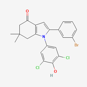 molecular formula C22H18BrCl2NO2 B2501937 1-(3,5-Dichloro-4-hydroxyphenyl)-2-(3-bromophenyl)-6,6-dimethyl-5,6,7-trihydroindol-4-one CAS No. 1023537-45-2