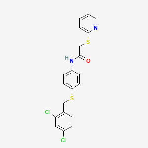 molecular formula C20H16Cl2N2OS2 B2501956 N-(4-{[(2,4-dichlorophenyl)methyl]sulfanyl}phenyl)-2-(pyridin-2-ylsulfanyl)acetamide CAS No. 303091-77-2