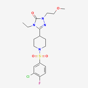 molecular formula C18H24ClFN4O4S B2501969 3-(1-((3-chloro-4-fluorophenyl)sulfonyl)piperidin-4-yl)-4-ethyl-1-(2-methoxyethyl)-1H-1,2,4-triazol-5(4H)-one CAS No. 1797739-05-9