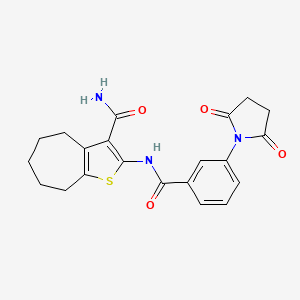 molecular formula C21H21N3O4S B2501976 2-(3-(2,5-dioxopyrrolidin-1-yl)benzamido)-5,6,7,8-tetrahydro-4H-cyclohepta[b]thiophene-3-carboxamide CAS No. 477494-67-0