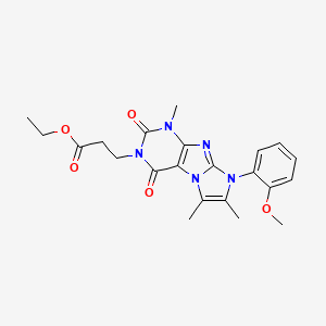 molecular formula C22H25N5O5 B2501982 Ethyl 3-[8-(2-methoxyphenyl)-1,6,7-trimethyl-2,4-dioxo-1,3,5-trihydro-4-imidaz olino[1,2-h]purin-3-yl]propanoate CAS No. 887457-60-5