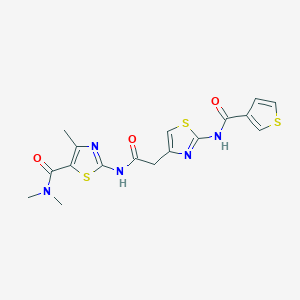 molecular formula C17H17N5O3S3 B2501998 N,N,4-trimethyl-2-(2-(2-(thiophene-3-carboxamido)thiazol-4-yl)acetamido)thiazole-5-carboxamide CAS No. 1207048-98-3