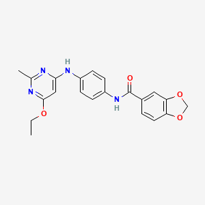 molecular formula C21H20N4O4 B2501999 N-(4-((6-ethoxy-2-methylpyrimidin-4-yl)amino)phenyl)benzo[d][1,3]dioxole-5-carboxamide CAS No. 946234-19-1