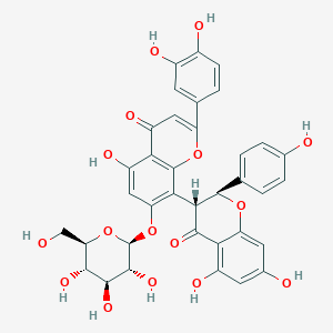 molecular formula C36H30O16 B2502001 8-[(2S,3R)-5,7-dihydroxy-2-(4-hydroxyphenyl)-4-oxo-2,3-dihydrochromen-3-yl]-2-(3,4-dihydroxyphenyl)-5-hydroxy-7-[(2S,3R,4S,5S,6R)-3,4,5-trihydroxy-6-(hydroxymethyl)oxan-2-yl]oxychromen-4-one CAS No. 29082-55-1