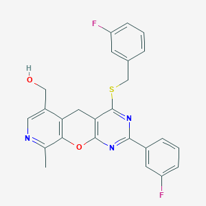 molecular formula C25H19F2N3O2S B2502026 (4-((3-fluorobenzyl)thio)-2-(3-fluorophenyl)-9-methyl-5H-pyrido[4',3':5,6]pyrano[2,3-d]pyrimidin-6-yl)methanol CAS No. 892415-69-9