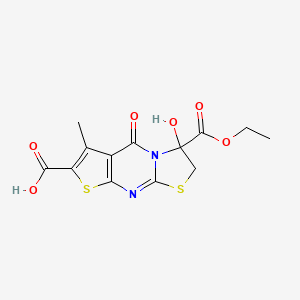molecular formula C13H12N2O6S2 B2502038 3-(ethoxycarbonyl)-3-hydroxy-6-methyl-5-oxo-2,3-dihydro-5H-[1,3]thiazolo[3,2-a]thieno[2,3-d]pyrimidine-7-carboxylic acid CAS No. 712284-07-6