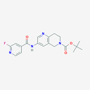 molecular formula C19H21FN4O3 B2502058 Tert-butyl 3-[(2-fluoropyridine-4-carbonyl)amino]-7,8-dihydro-5H-1,6-naphthyridine-6-carboxylate CAS No. 2411274-16-1