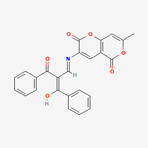 molecular formula C25H17NO6 B2502060 3-[[(Z)-2-苯甲酰基-3-羟基-3-苯基丙-2-烯基]氨基]-7-甲基吡喃并[3,2-c]吡喃-2,5-二酮 CAS No. 220957-59-5