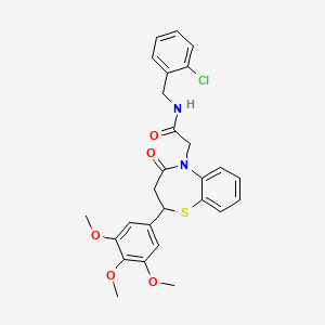 molecular formula C27H27ClN2O5S B2502064 N-(2-chlorobenzyl)-2-(4-oxo-2-(3,4,5-trimethoxyphenyl)-3,4-dihydrobenzo[b][1,4]thiazepin-5(2H)-yl)acetamide CAS No. 847410-70-2