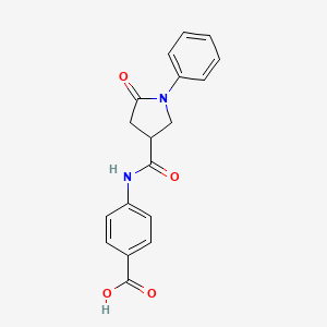 molecular formula C18H16N2O4 B2502084 4-{[(5-氧代-1-苯基吡咯烷-3-基)羰基]氨基}苯甲酸 CAS No. 401822-11-5