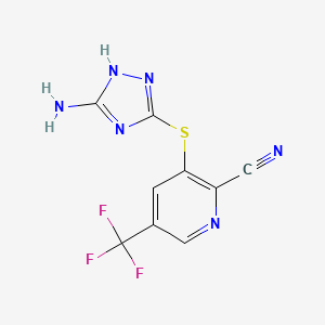 molecular formula C9H5F3N6S B2502091 3-[(3-amino-1H-1,2,4-triazol-5-yl)sulfanyl]-5-(trifluoromethyl)-2-pyridinecarbonitrile CAS No. 338968-23-3