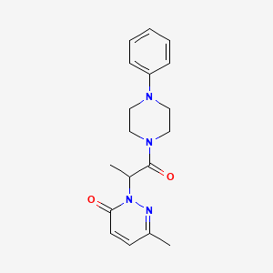 molecular formula C18H22N4O2 B2502095 6-methyl-2-(1-oxo-1-(4-phenylpiperazin-1-yl)propan-2-yl)pyridazin-3(2H)-one CAS No. 1235665-35-6