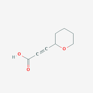 molecular formula C8H10O3 B2502100 3-(氧杂环-2-基)丙-2-炔酸 CAS No. 1339082-05-1