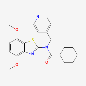 molecular formula C22H25N3O3S B2502109 N-(4,7-dimethoxybenzo[d]thiazol-2-yl)-N-(pyridin-4-ylmethyl)cyclohexanecarboxamide CAS No. 923165-84-8